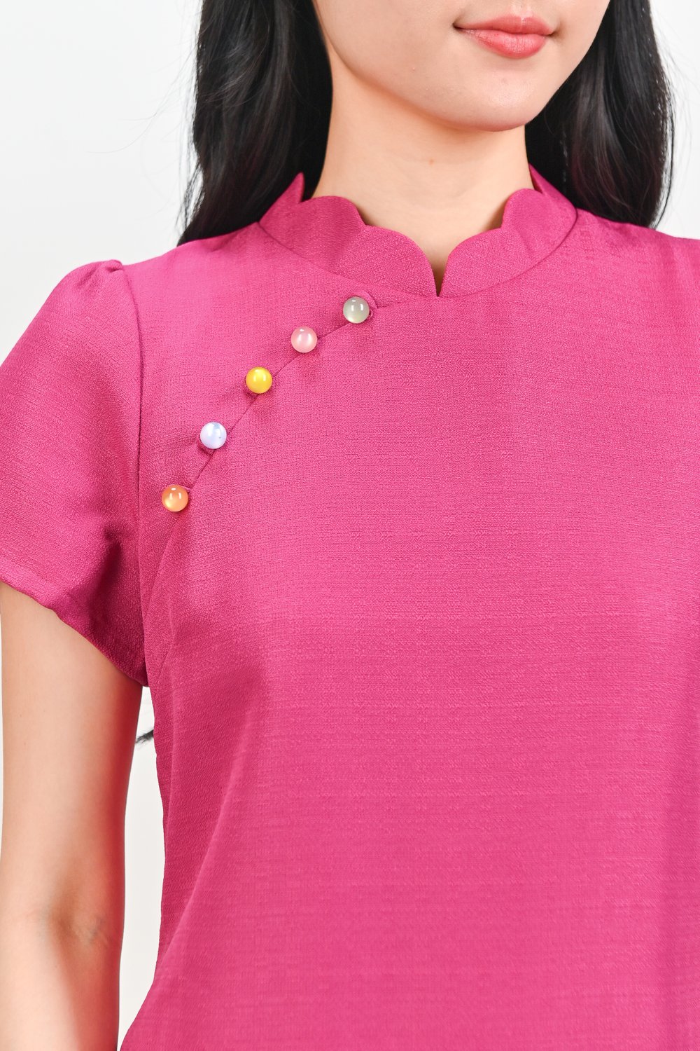 YANLI SLEEVED SCALLOP CHEONGSAM DRESS IN PINK