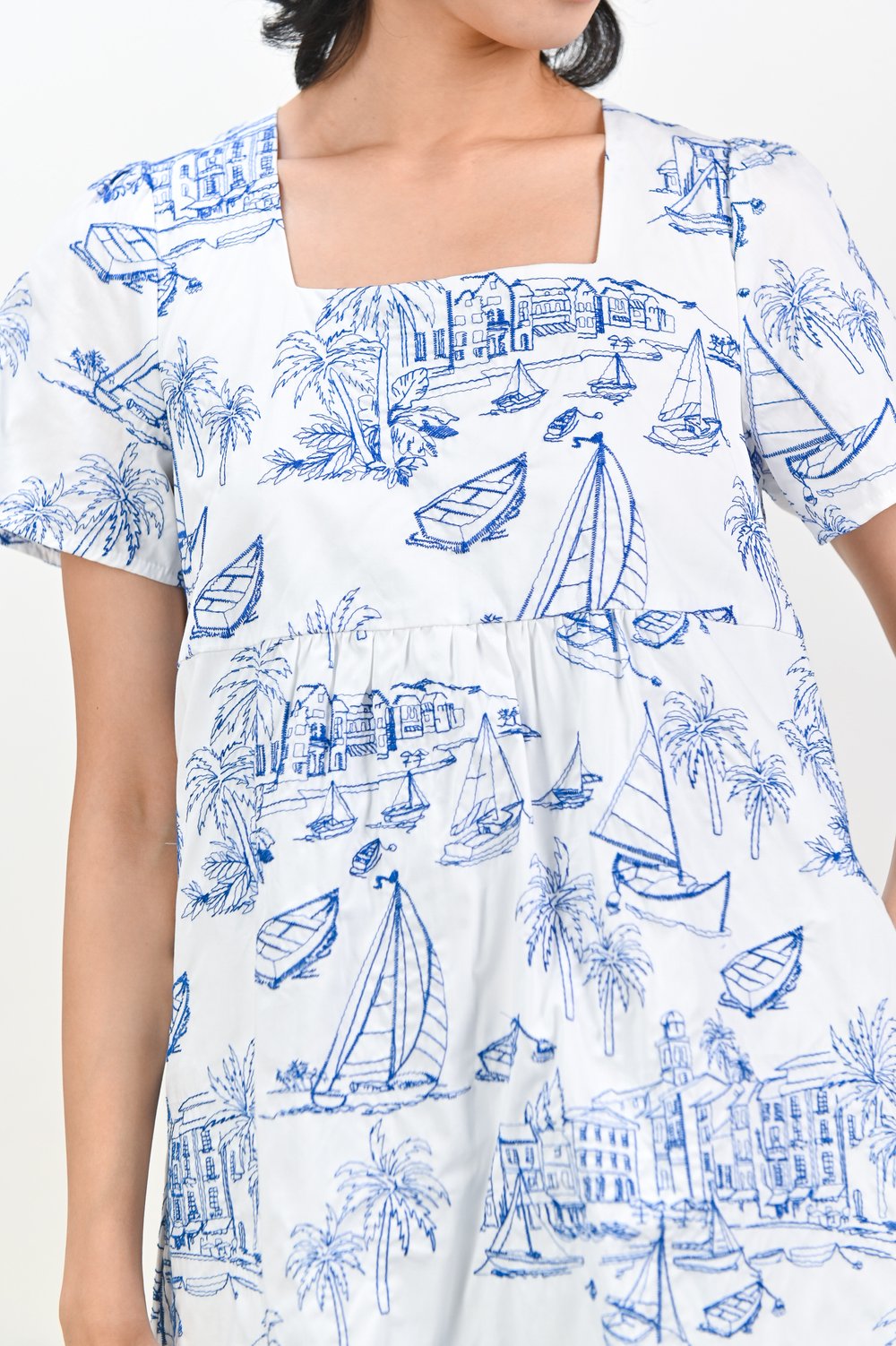 WATERFRONT VILLAGE EMB. BABYDOLL DRESS