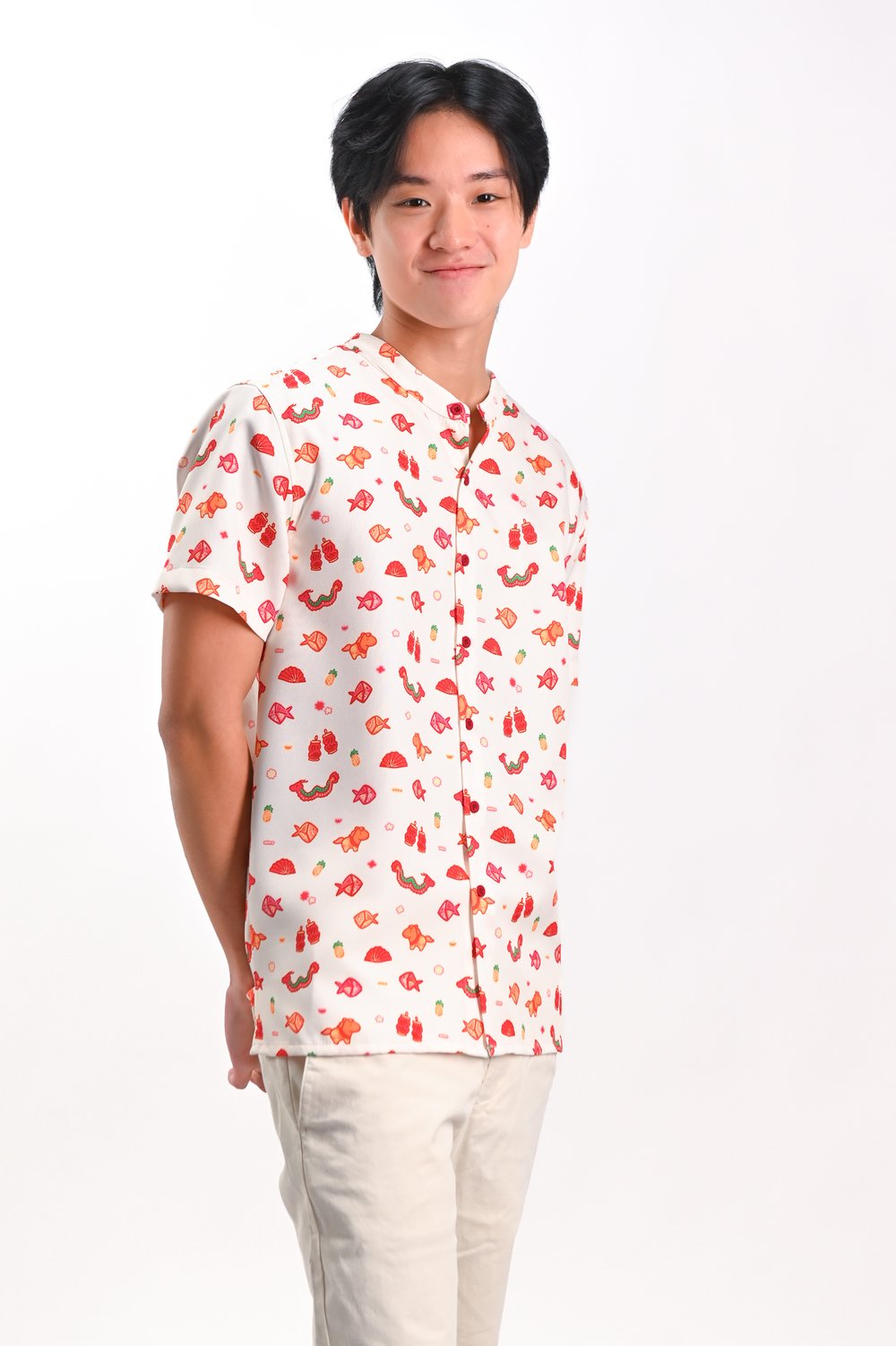LUCKY CHARMS MANDARIN-COLLAR MEN’S SHIRT