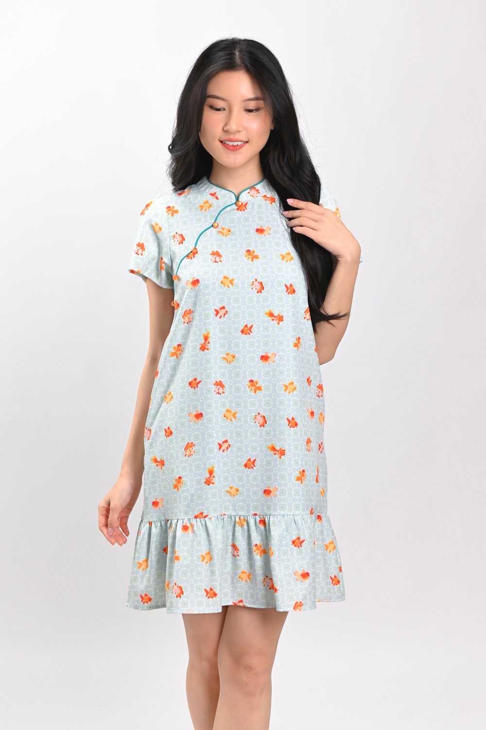 LUCKY RIVER SLEEVED CHEONGSAM DRESS