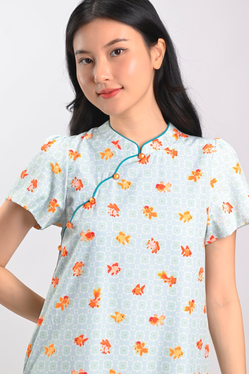 LUCKY RIVER SLEEVED CHEONGSAM DRESS