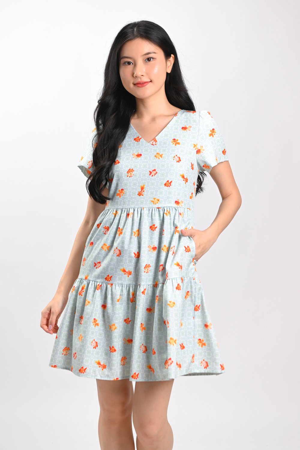 LUCKY RIVER V-NECK SLEEVED BABYDOLL DRESS