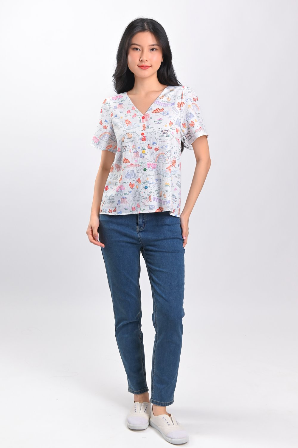 ZODIAC FARM SLEEVED BUTTON TOP