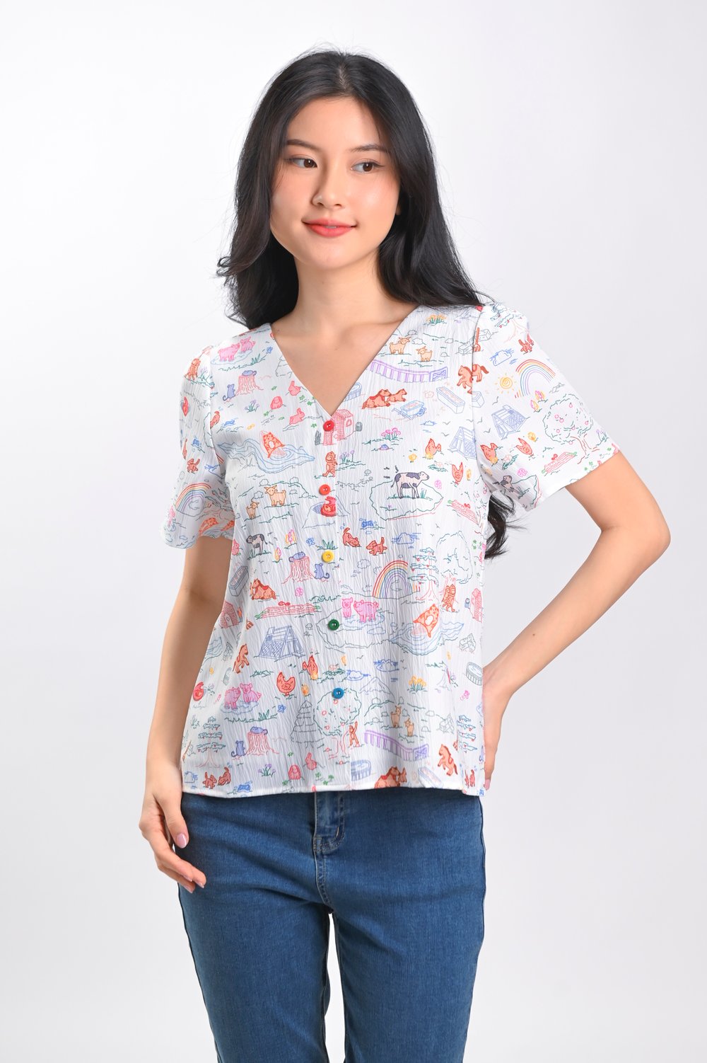 ZODIAC FARM SLEEVED BUTTON TOP