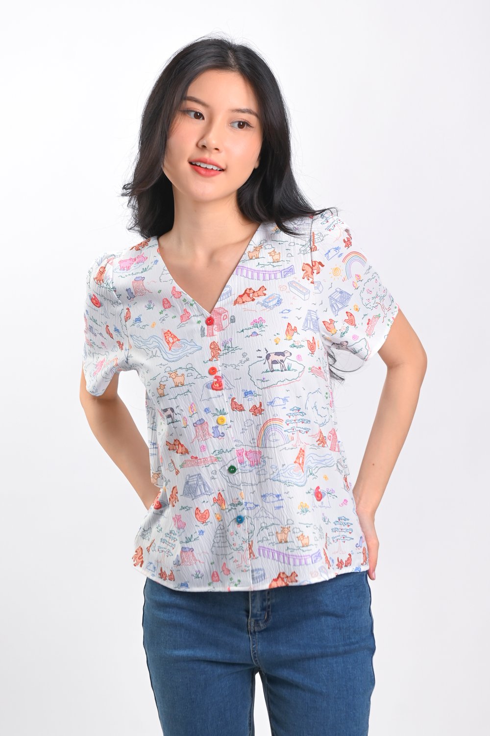 ZODIAC FARM SLEEVED BUTTON TOP
