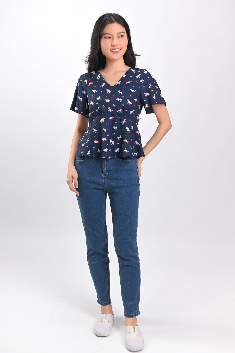 PETALS & PONIES SLEEVED PEPLUM TOP