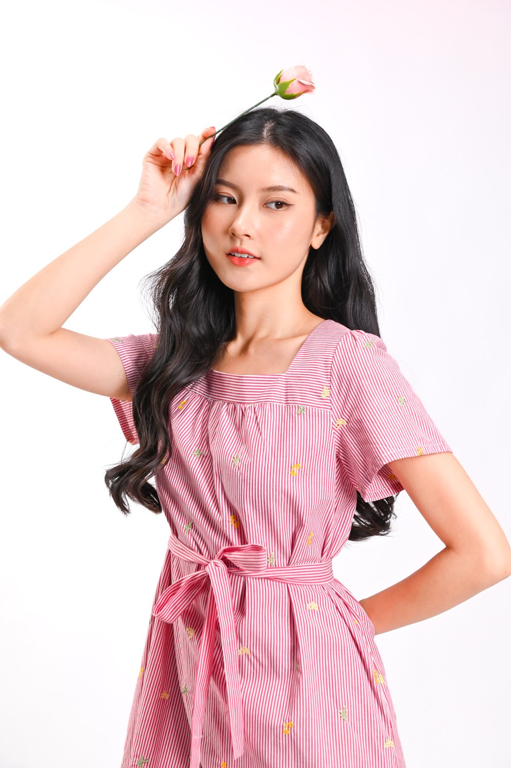 MYLLA BUNNY EMB. SLEEVED DRESS IN BERRY STRIPES