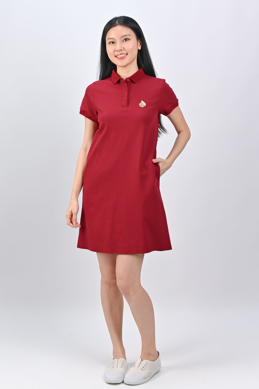 CUTE CAPYBARA EMB. RED POLO DRESS