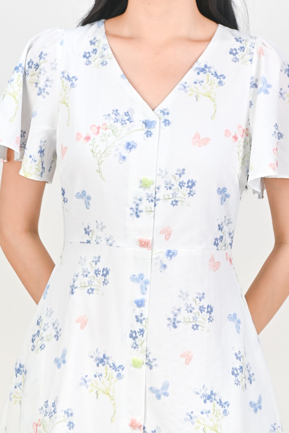 TOLLIA WHITE GARDEN SLEEVED BUTTON DRESS