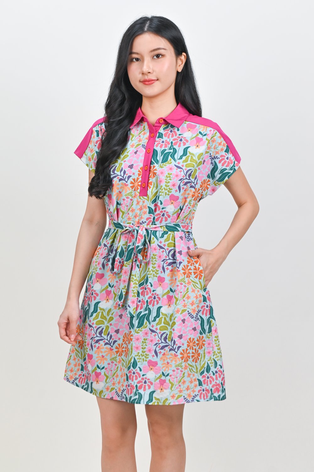 TARINDA PINK & PRINTED BLOCK SHIRT-DRESS