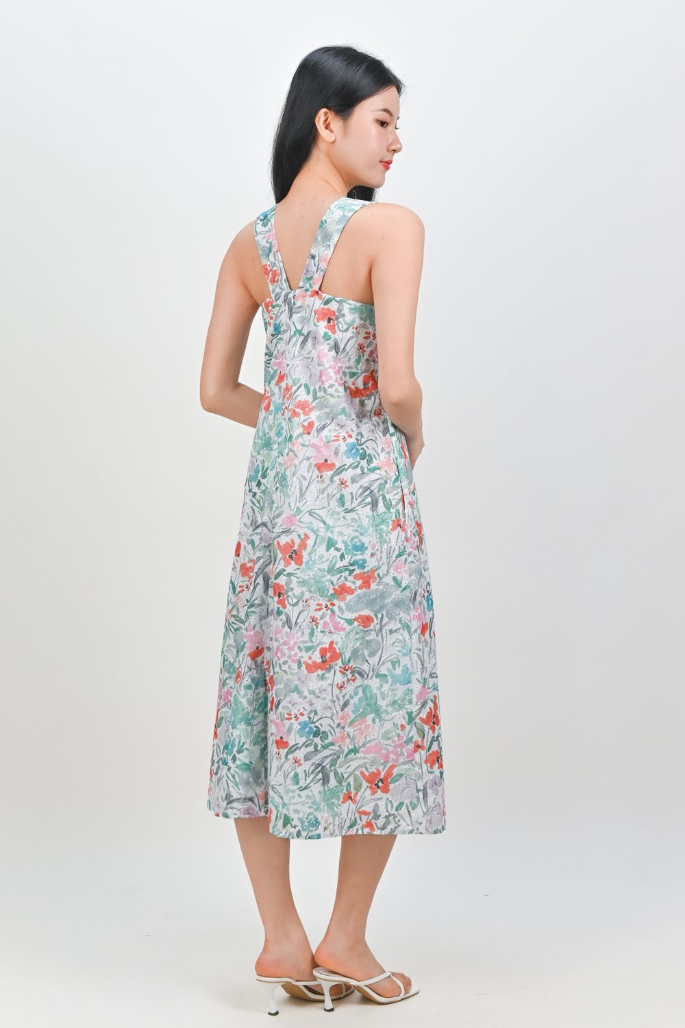 BRINDLEY WATERCOLOUR SLEEVELESS A-LINE DRESS IN RED/PINK