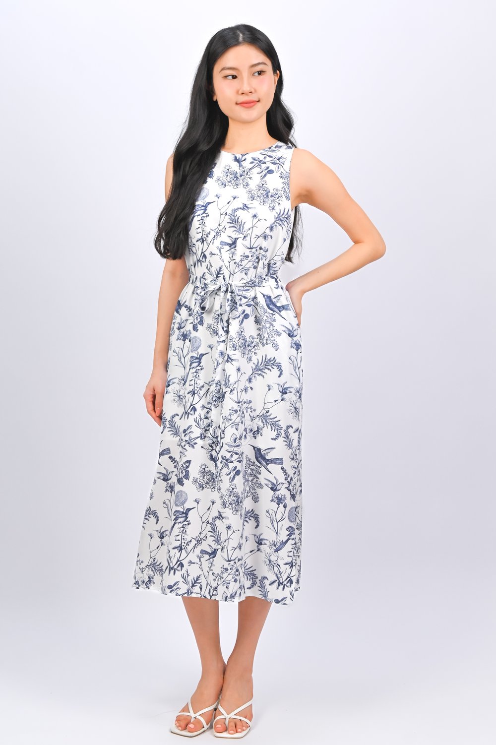 NAVY HUMMINGBIRD NEW SIDE-SLIT MIDI DRESS