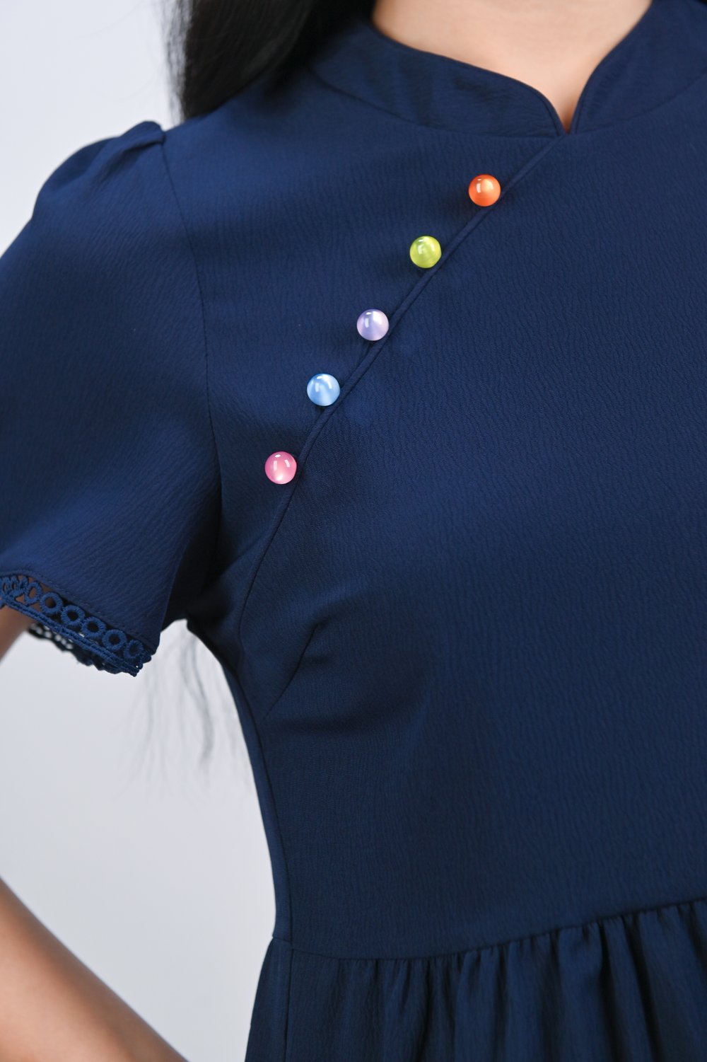 SUMIN SLEEVED CHEONGSAM BABYDOLL DRESS IN NAVY