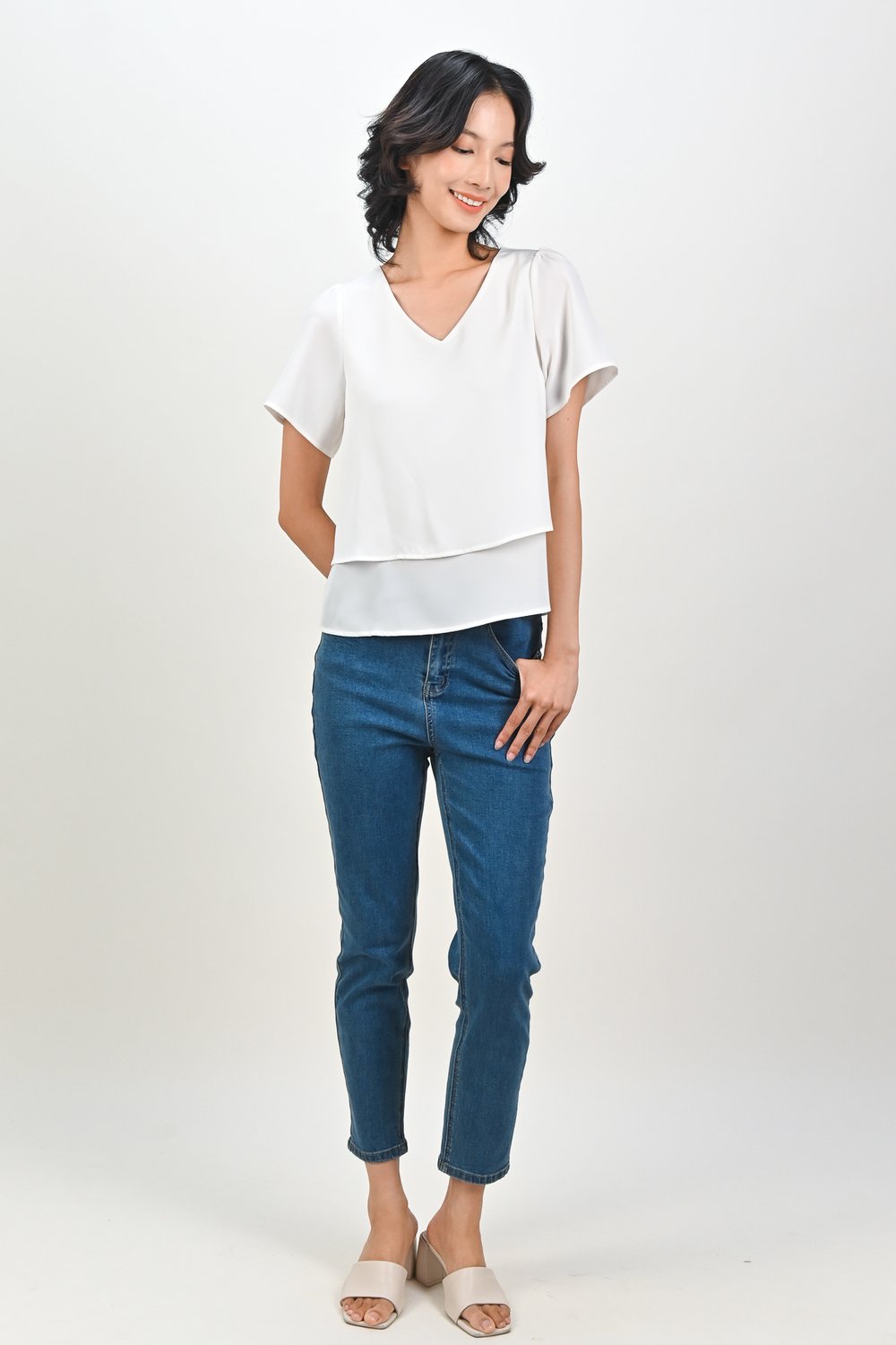 PEIPEI SLEEVED LAYERED TOP IN WHITE