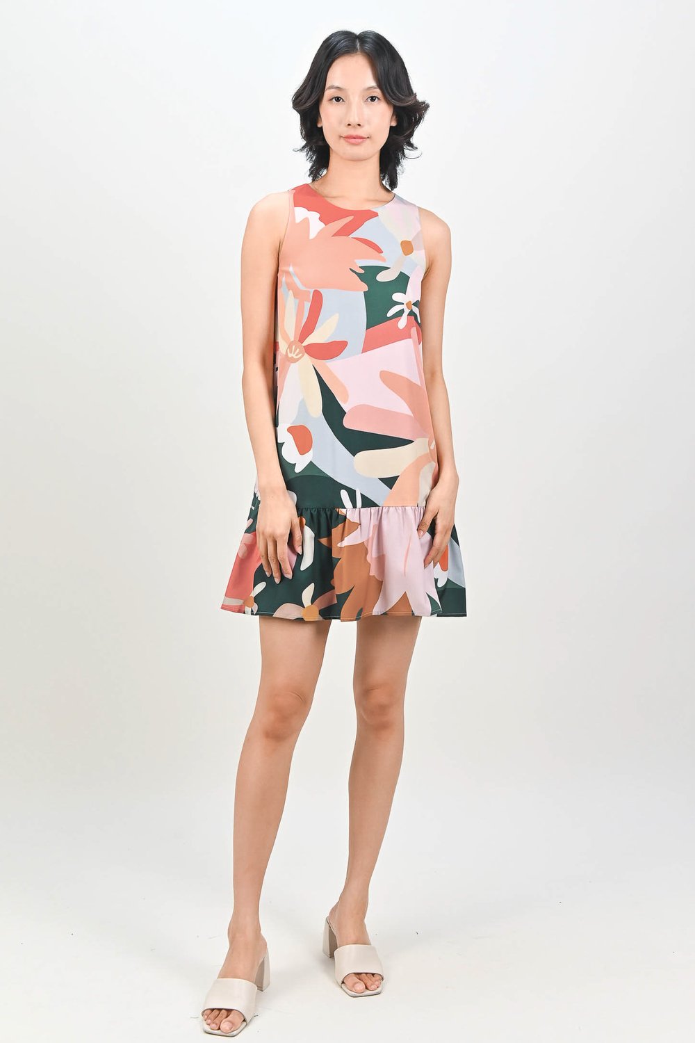 TEAL GARDENS SLEEVELESS DROPWAIST DRESS