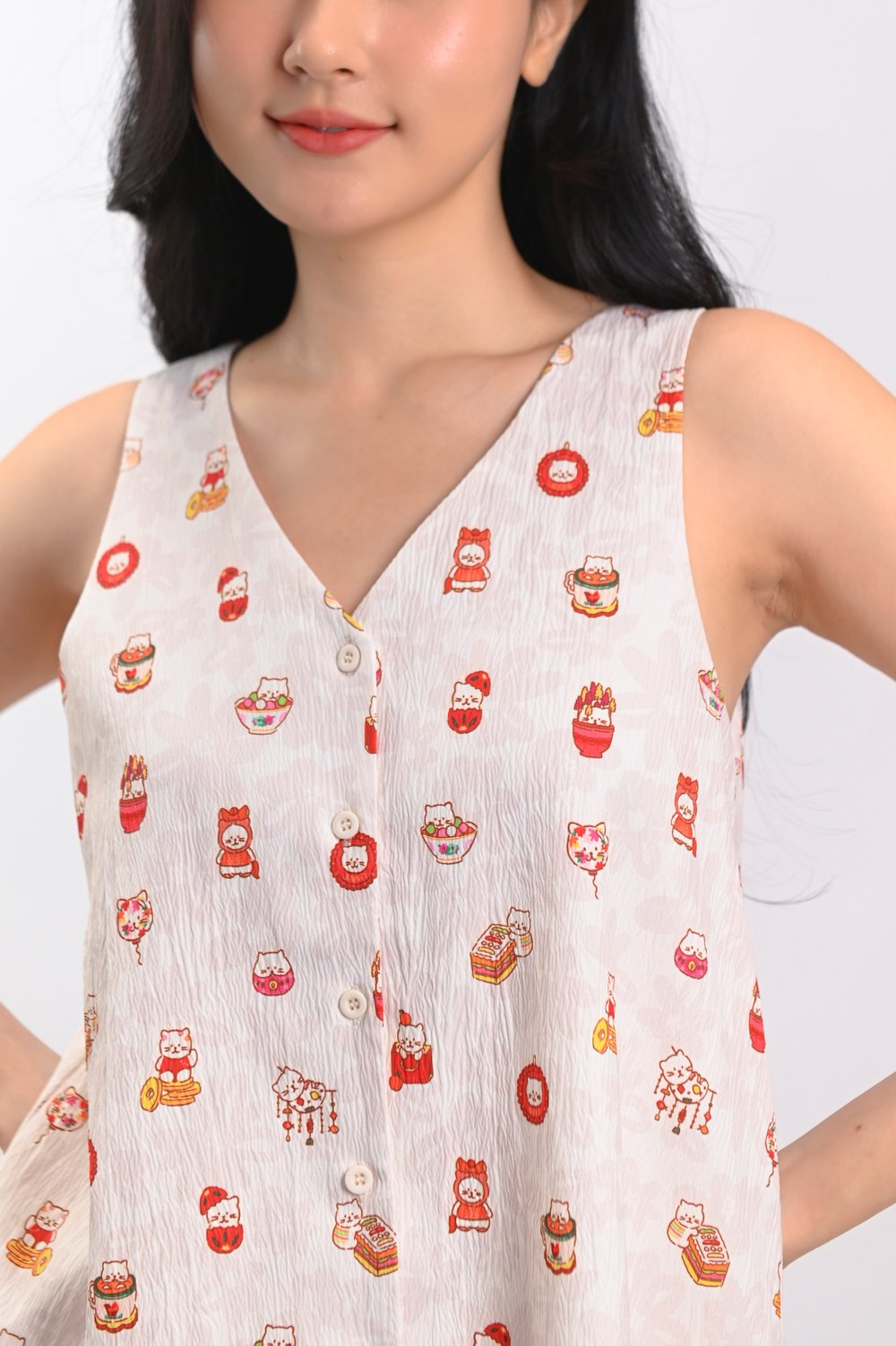 PAWSPERITY CAT TWO-WAY BUTTON TOP