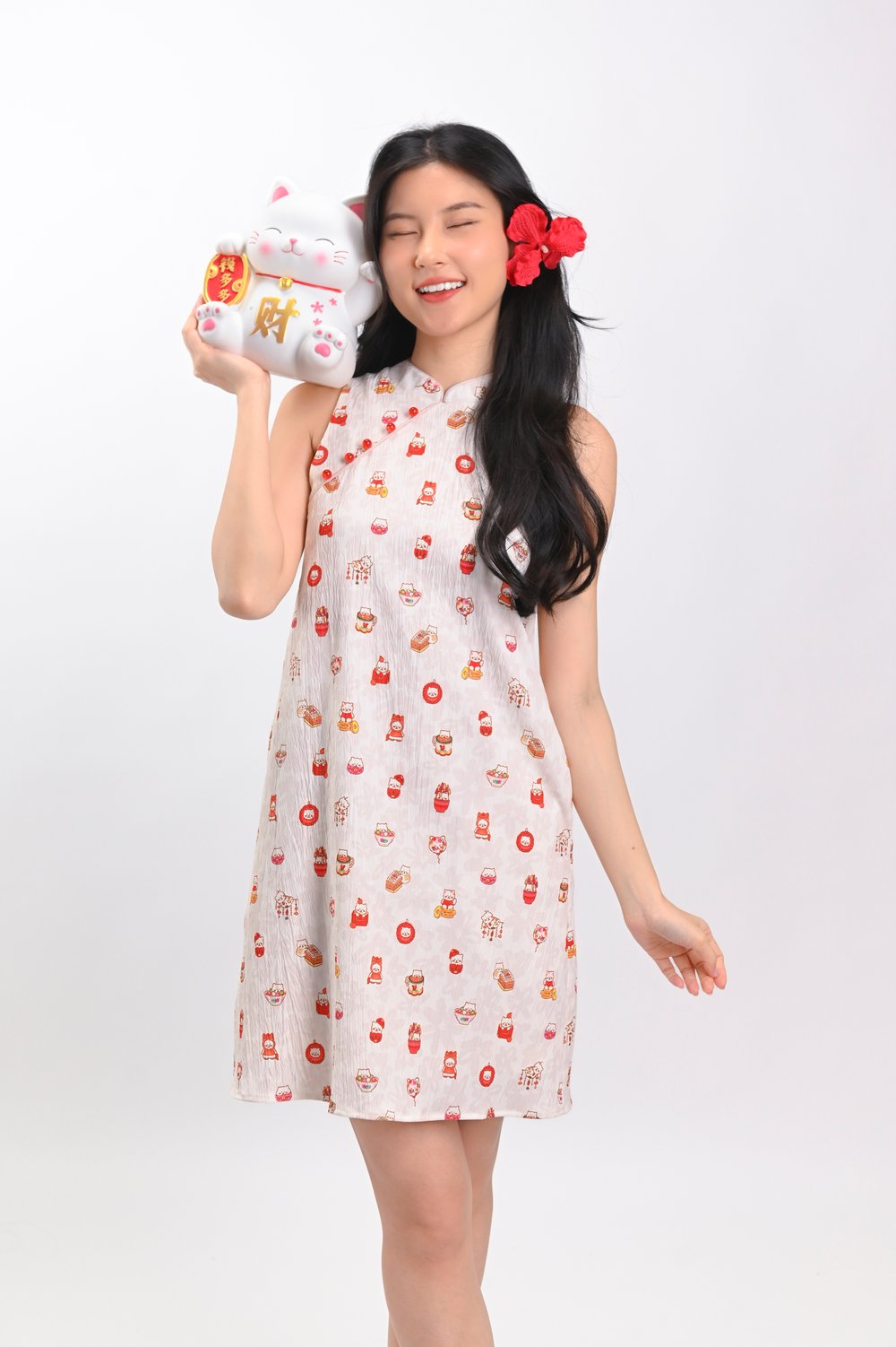 PAWSPERITY CAT SLEEVELESS CHEONGSAM DRESS