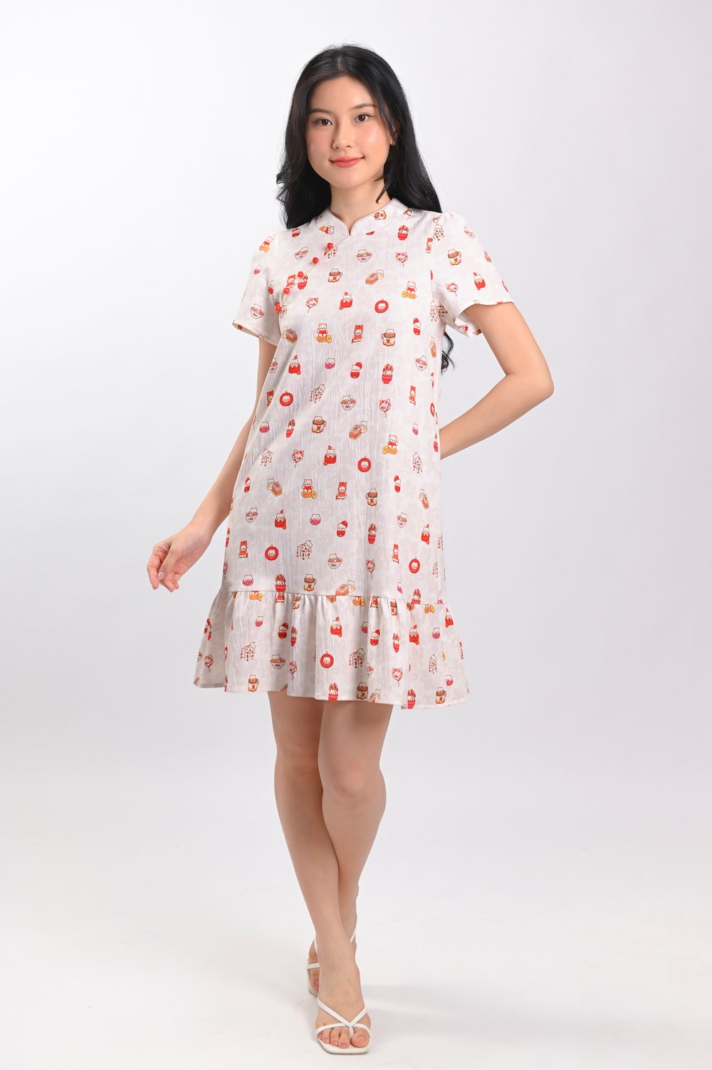 PAWSPERITY CAT SLEEVED FLOUNCE CHEONGSAM DRESS