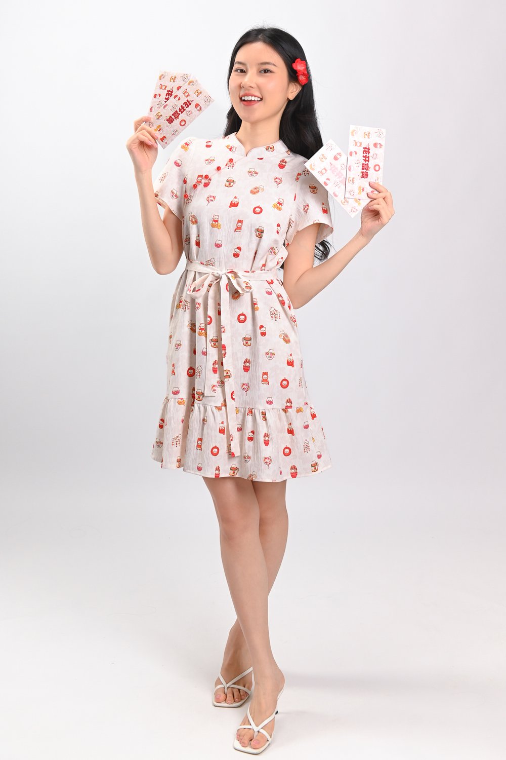 PAWSPERITY CAT SLEEVED FLOUNCE CHEONGSAM DRESS