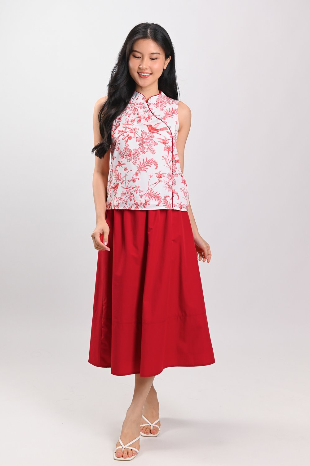 RED HUMMINGBIRD SLEEVELESS CHEONGSAM TOP