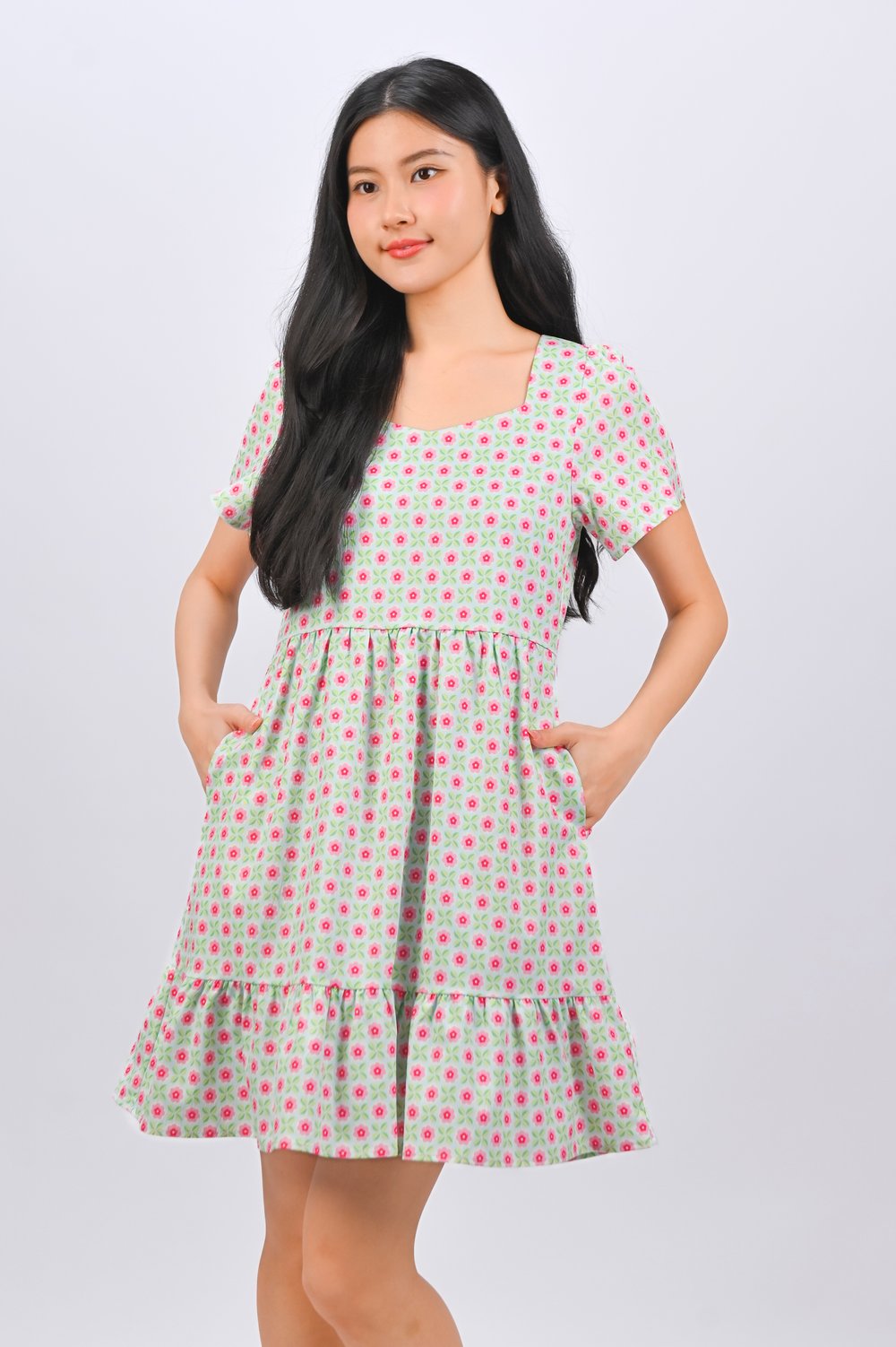 PANDAN POP SWEETHEART SLEEVED FLOUNCE DRESS