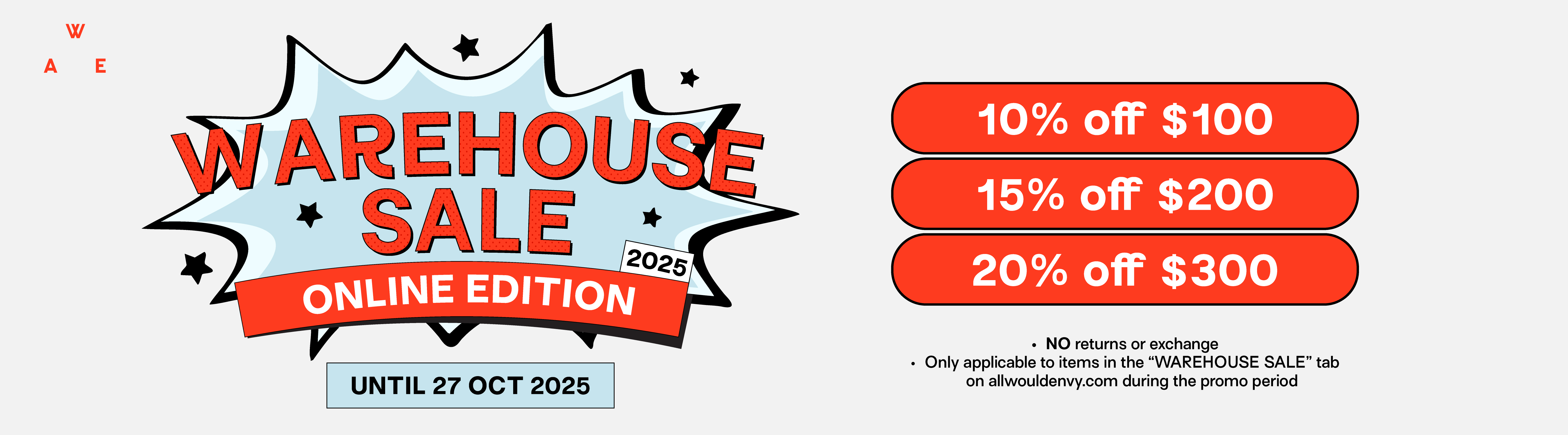 AWE ONLINE WAREHOUSE SALE