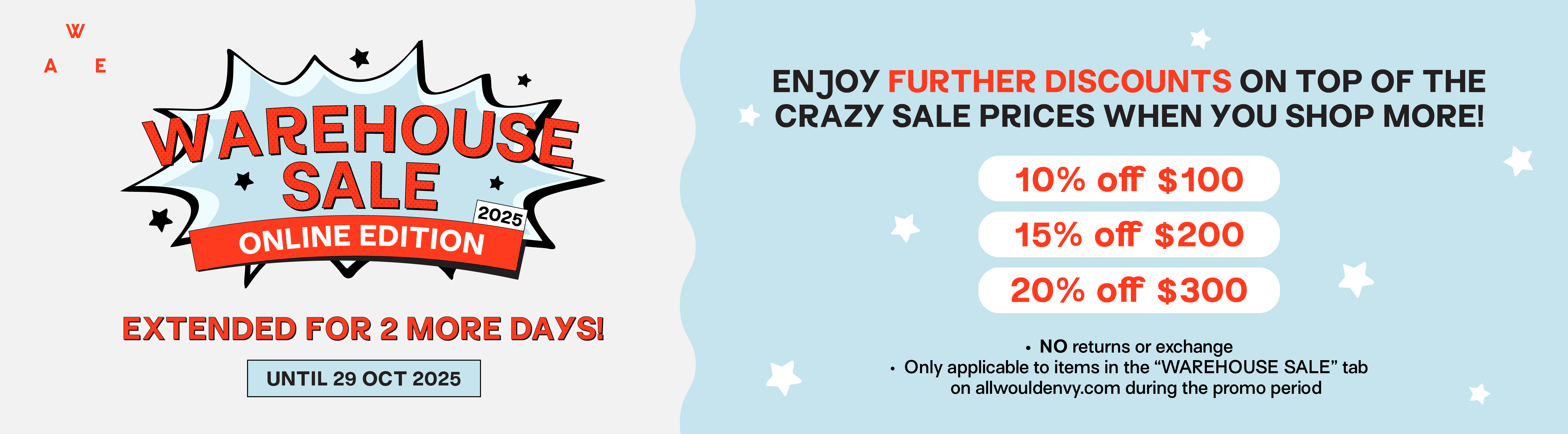 ONLINE WAREHOUSE SALE EXTENDED