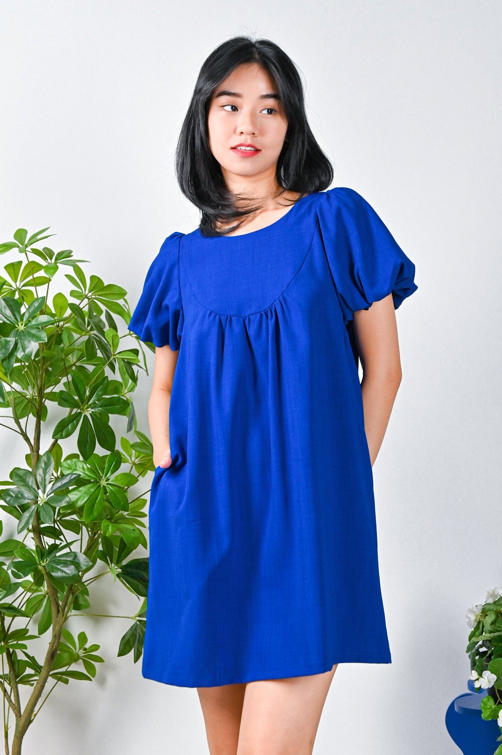 FAWN PUFF-SLEEVE DRESS IN COBALT BLUE