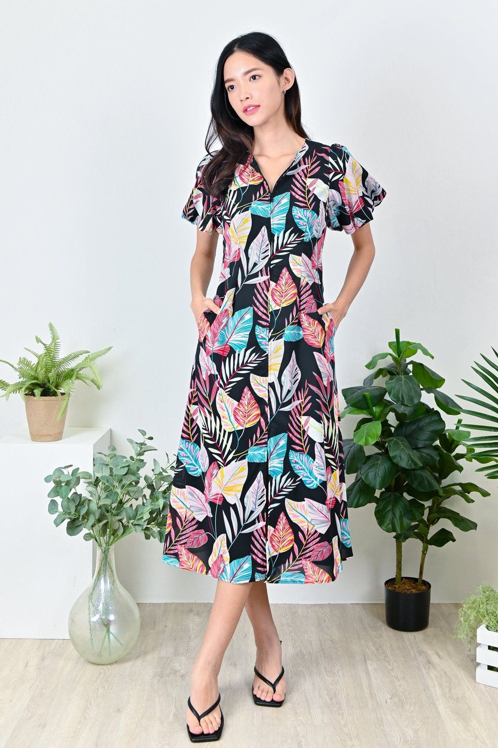 GERALDINE ZIPPER DRESS IN AUTUMN LEAVES