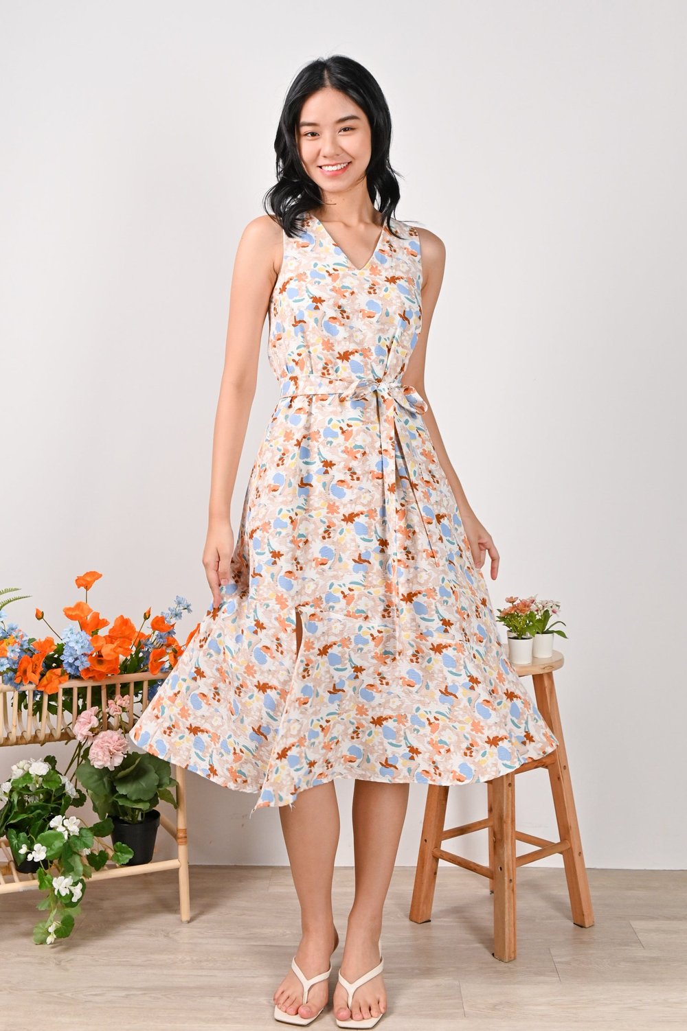 GIUSTINA PRINTED FLOUNCE SLIT DRESS GIUSTINA PRINTED FLOUNCE SLIT DRESS