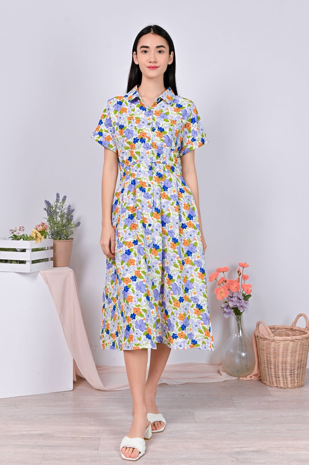 INGA FLORAL SHIRTDRESS IN VIBRANT INGA FLORAL SHIRTDRESS IN VIBRANT