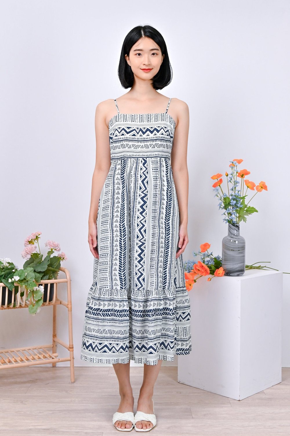 NALA AZTEC SPAG DRESS IN WHITE