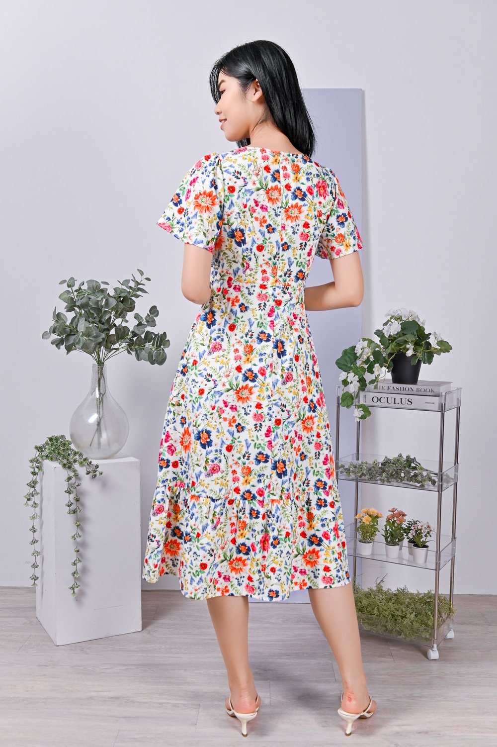 ROBUST FLORAL SQUARE-NECK SLIT DRESS