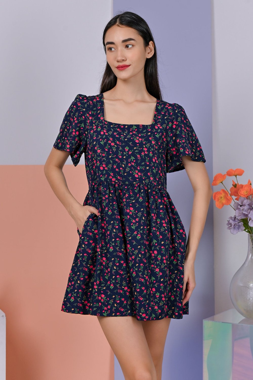 TILYA NAVY FLORAL DRESS-ROMPER