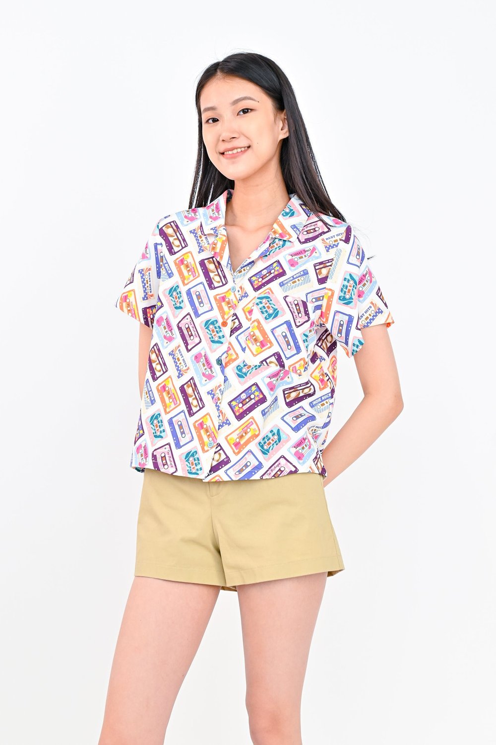 CASSETTE LADIES' CAMP-COLLAR SHIRT