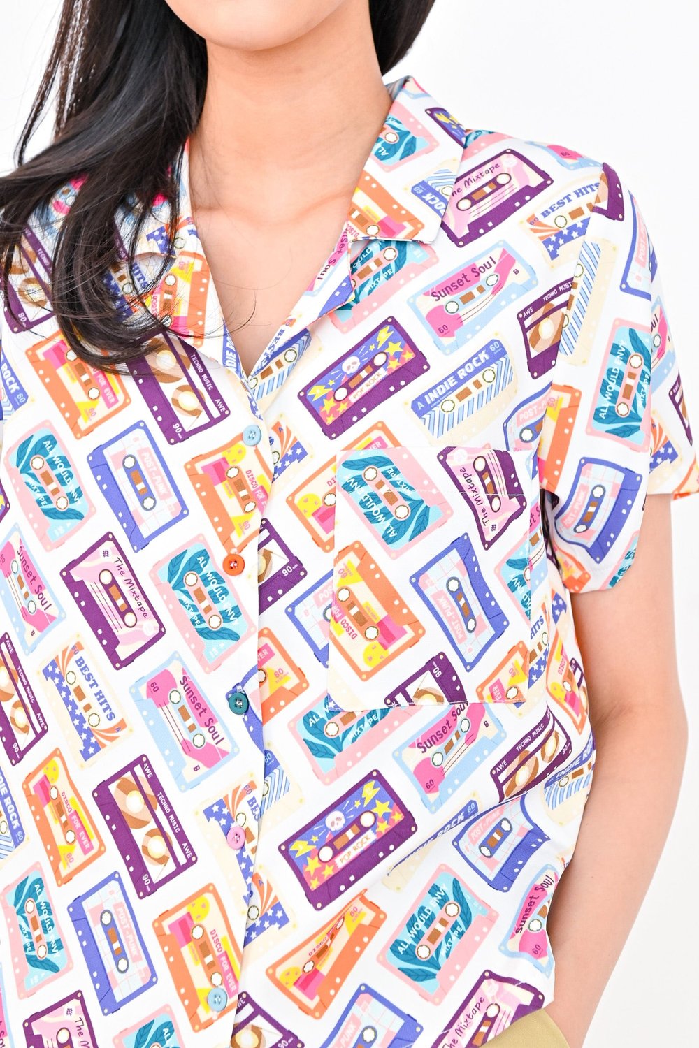 CASSETTE LADIES' CAMP-COLLAR SHIRT