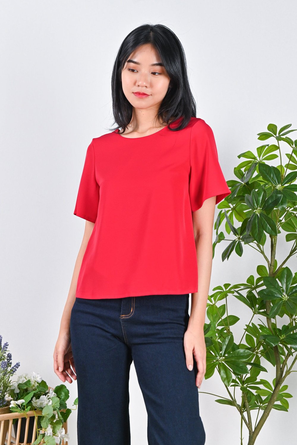 ESTERI SLEEVED TWO-WAY TOP IN RED