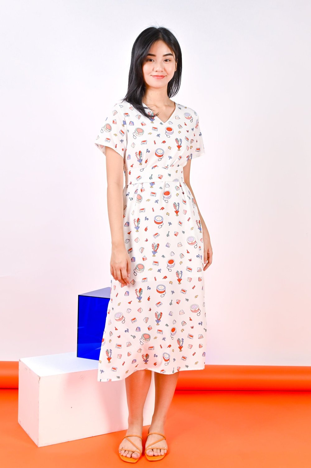 80S GAMES SLEEVED MIDI DRESS