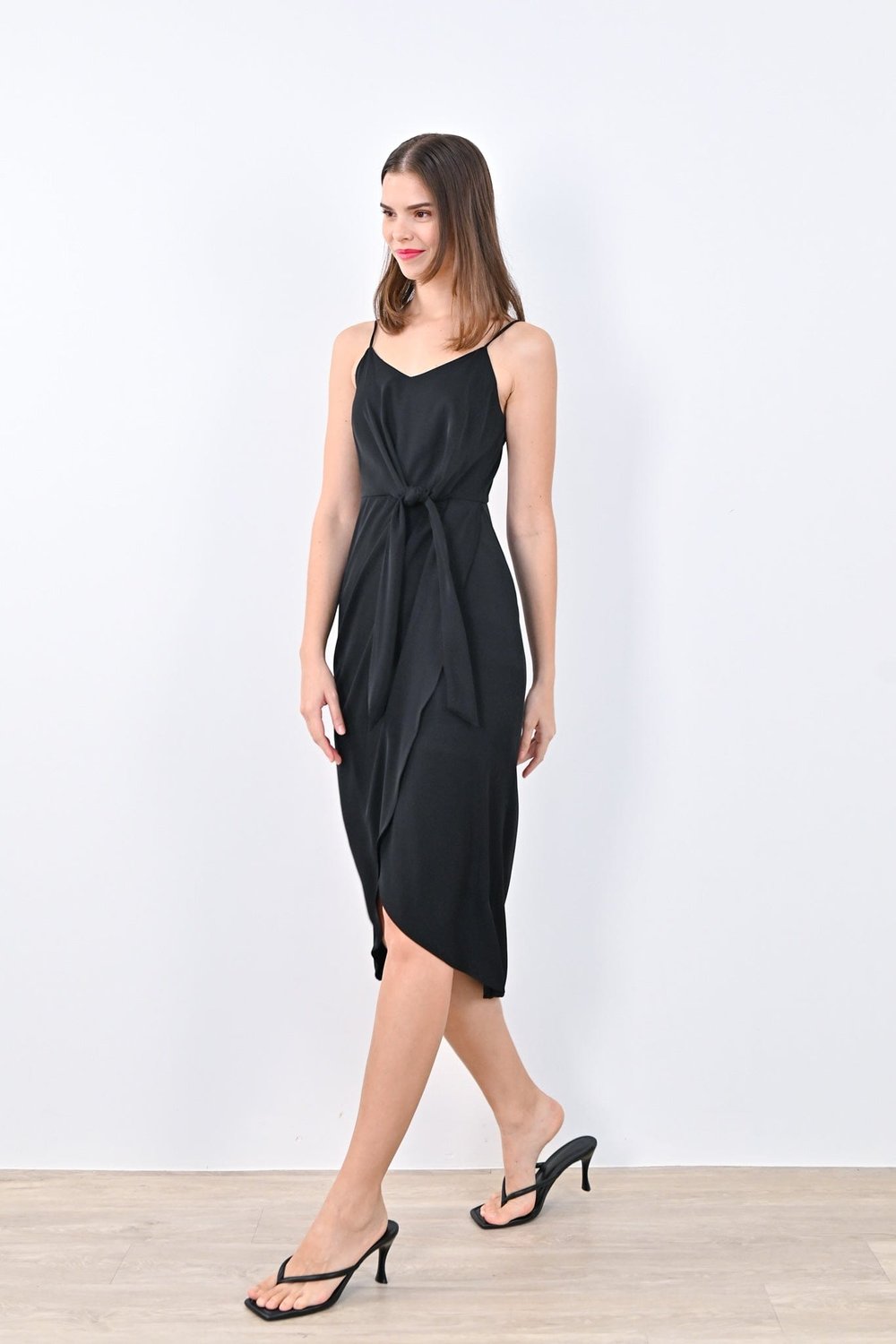 ANGELA SPAG MIDI DRESS IN BLACK