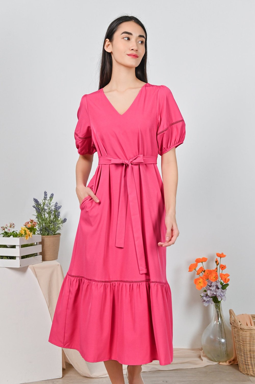 BONITA LATTICE-INSERT DRESS IN PINK