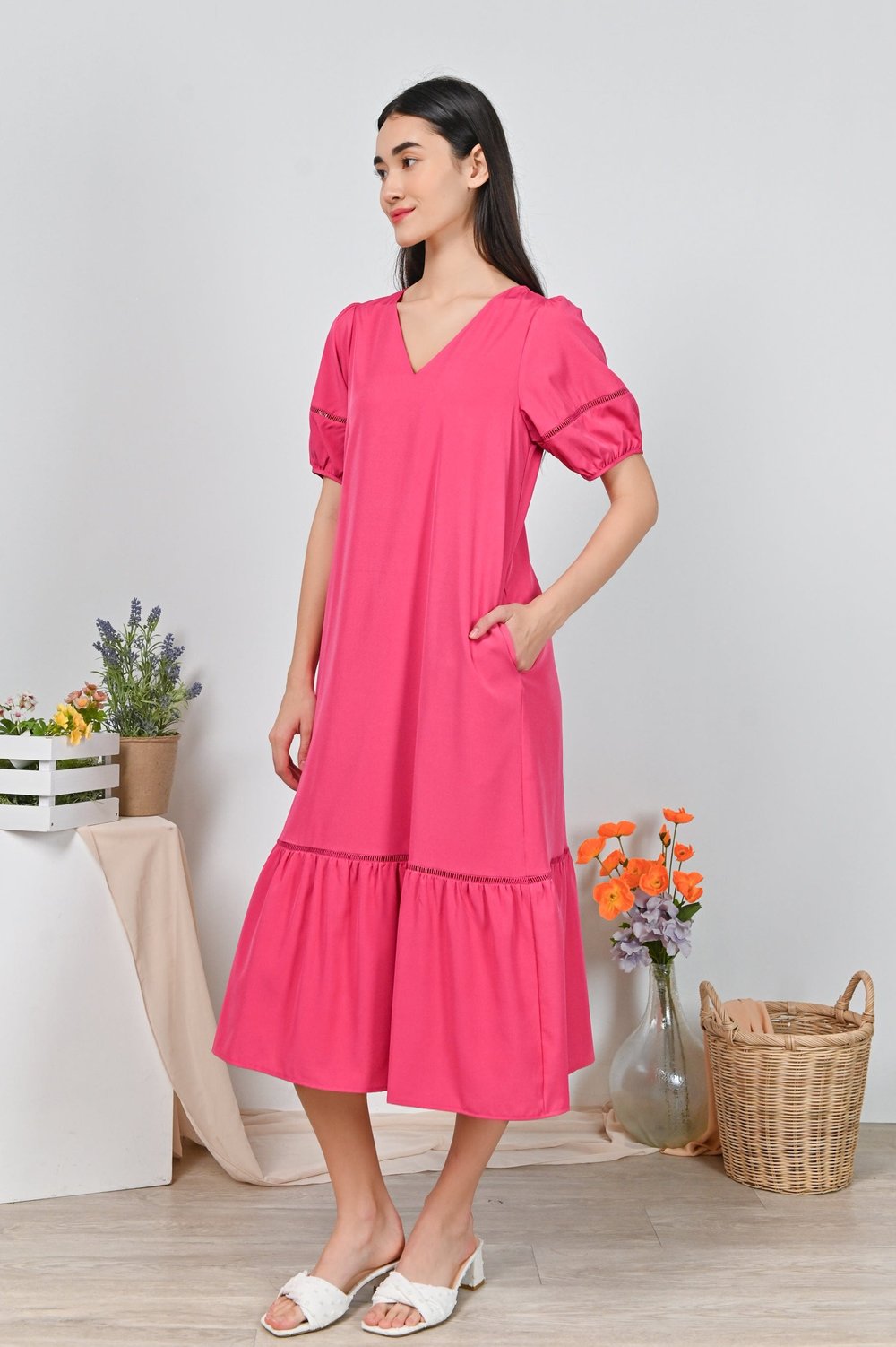 BONITA LATTICE-INSERT DRESS IN PINK