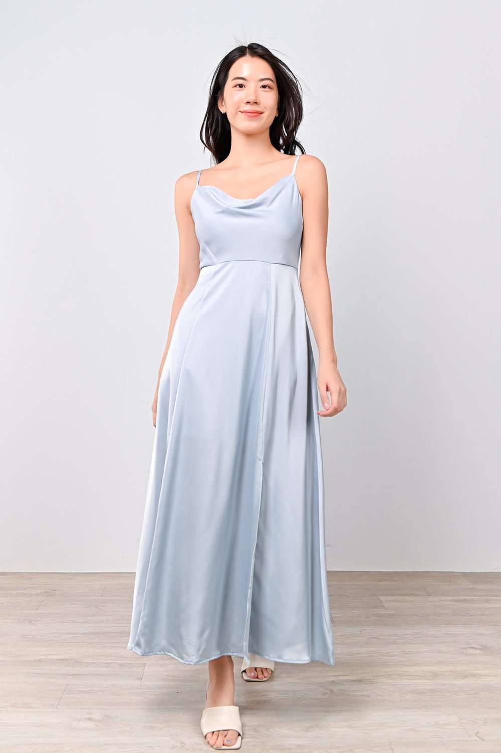 BORA COWL-NECK MAXI DRESS IN LIGHT-BLUE BORA COWL-NECK MAXI DRESS IN LIGHT-BLUE