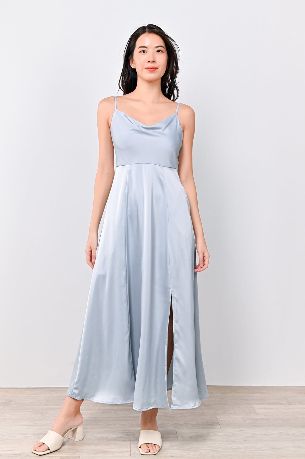 BORA COWL-NECK MAXI DRESS IN LIGHT-BLUE BORA COWL-NECK MAXI DRESS IN LIGHT-BLUE
