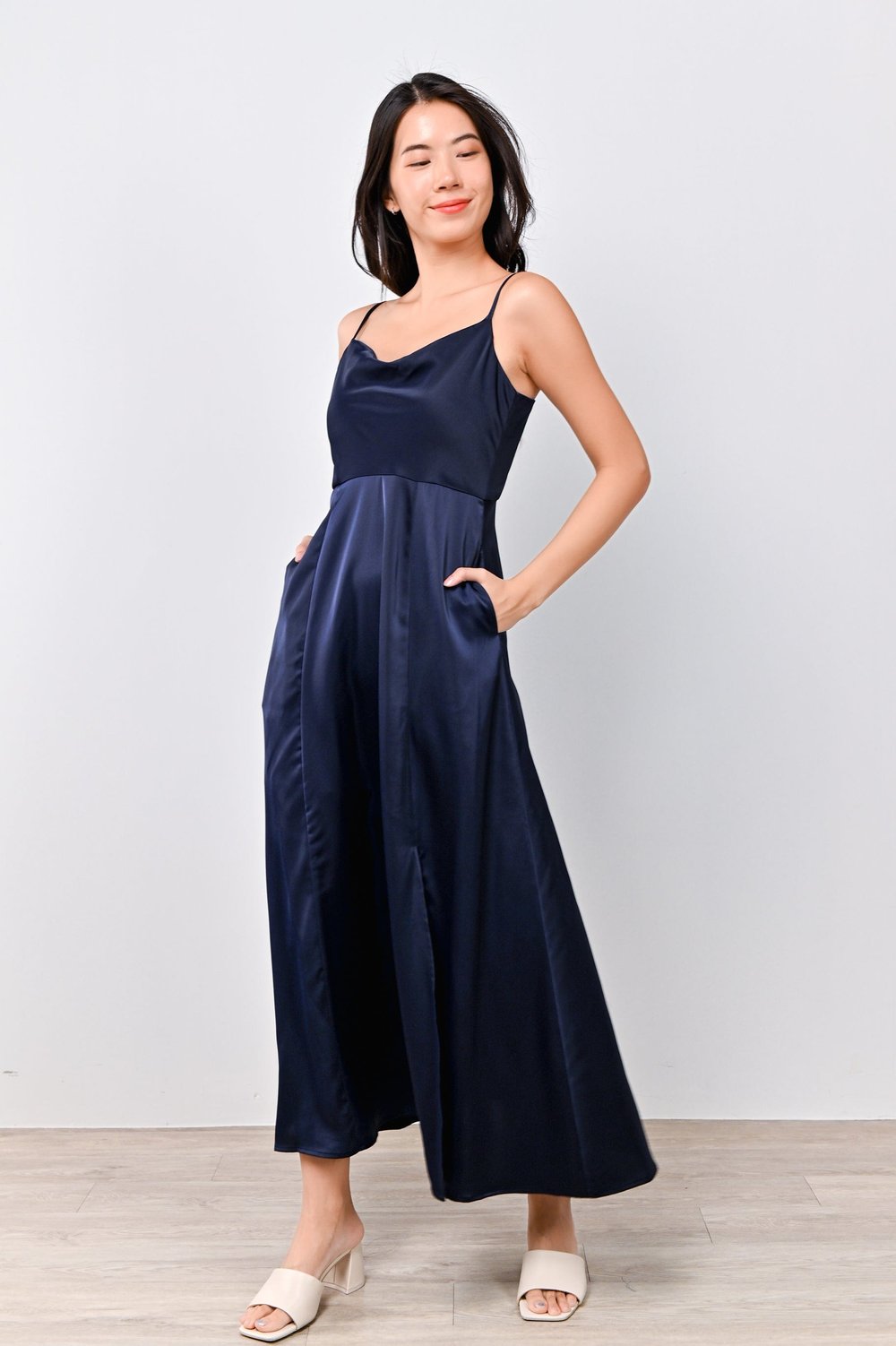 BORA COWL-NECK MAXI DRESS IN NAVY