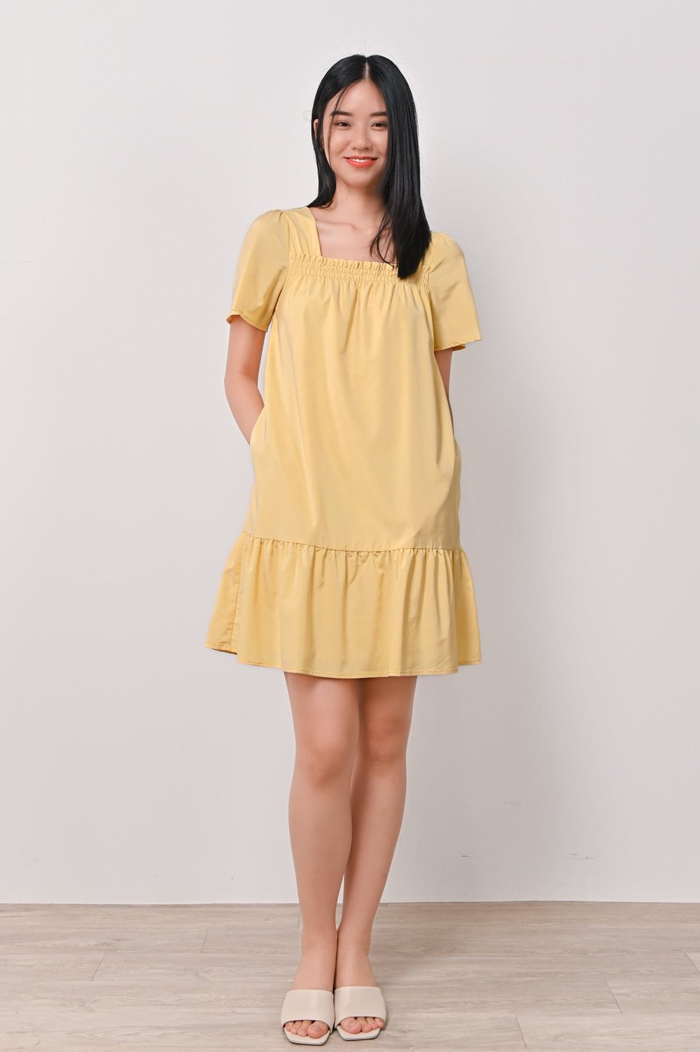 CALLIOPE SQUARE-NECK DRESS IN YELLOW