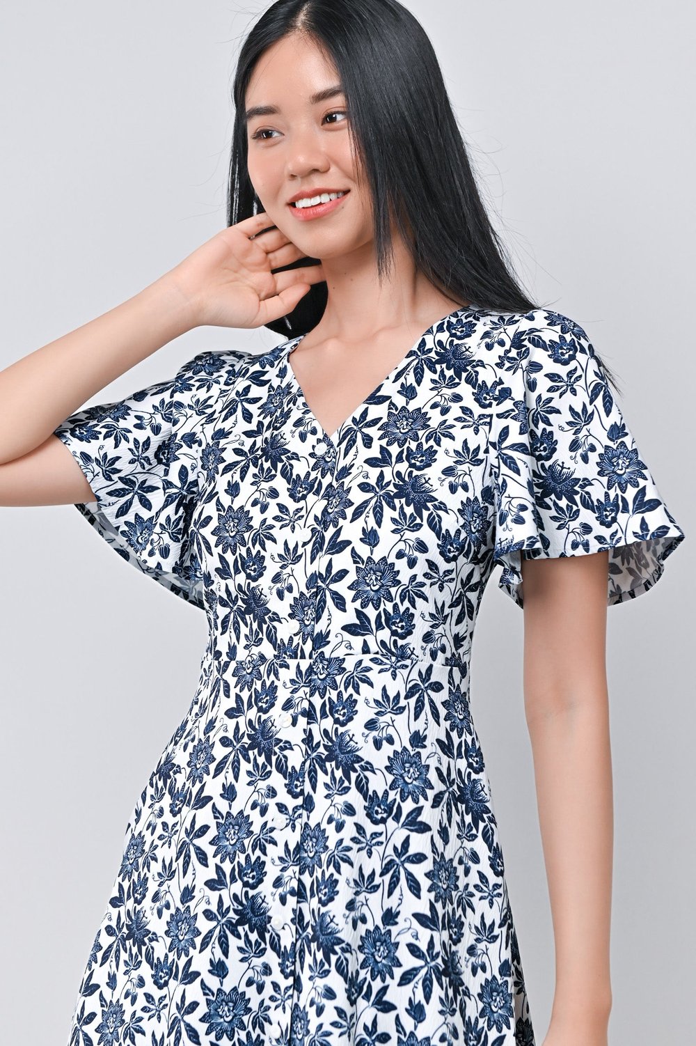CAMY NAVY SLEEVED BUTTON DRESS CAMY NAVY SLEEVED BUTTON DRESS