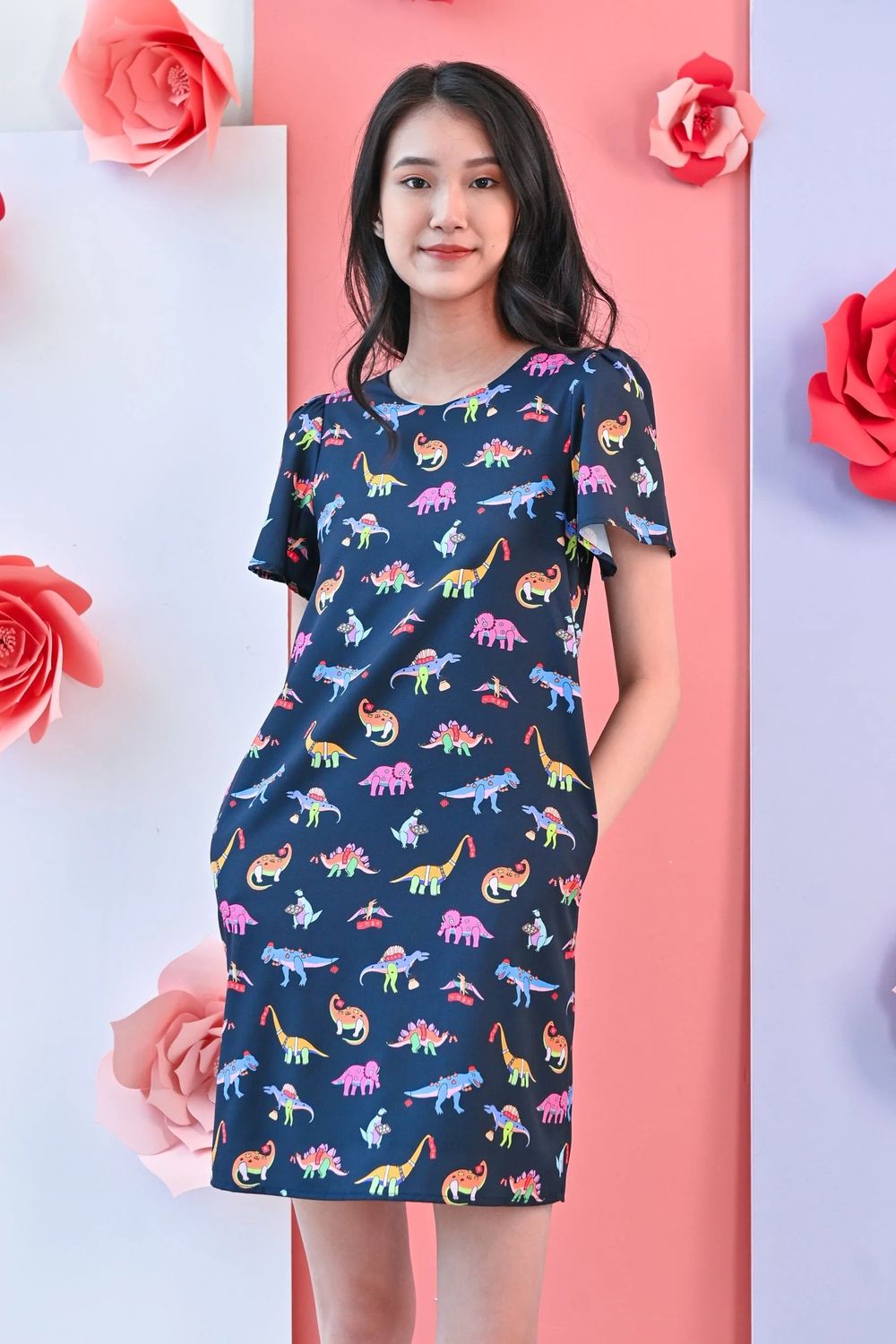 CNY DINO SLEEVED SHIFT DRESS