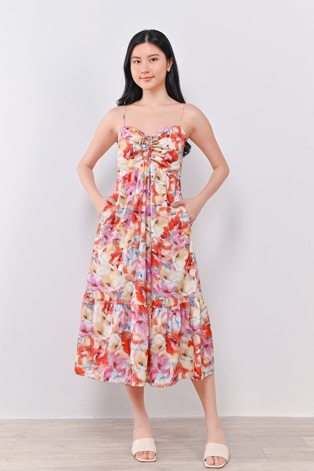 CORA SPAG TIE-DETAIL DRESS IN VIBRANCE