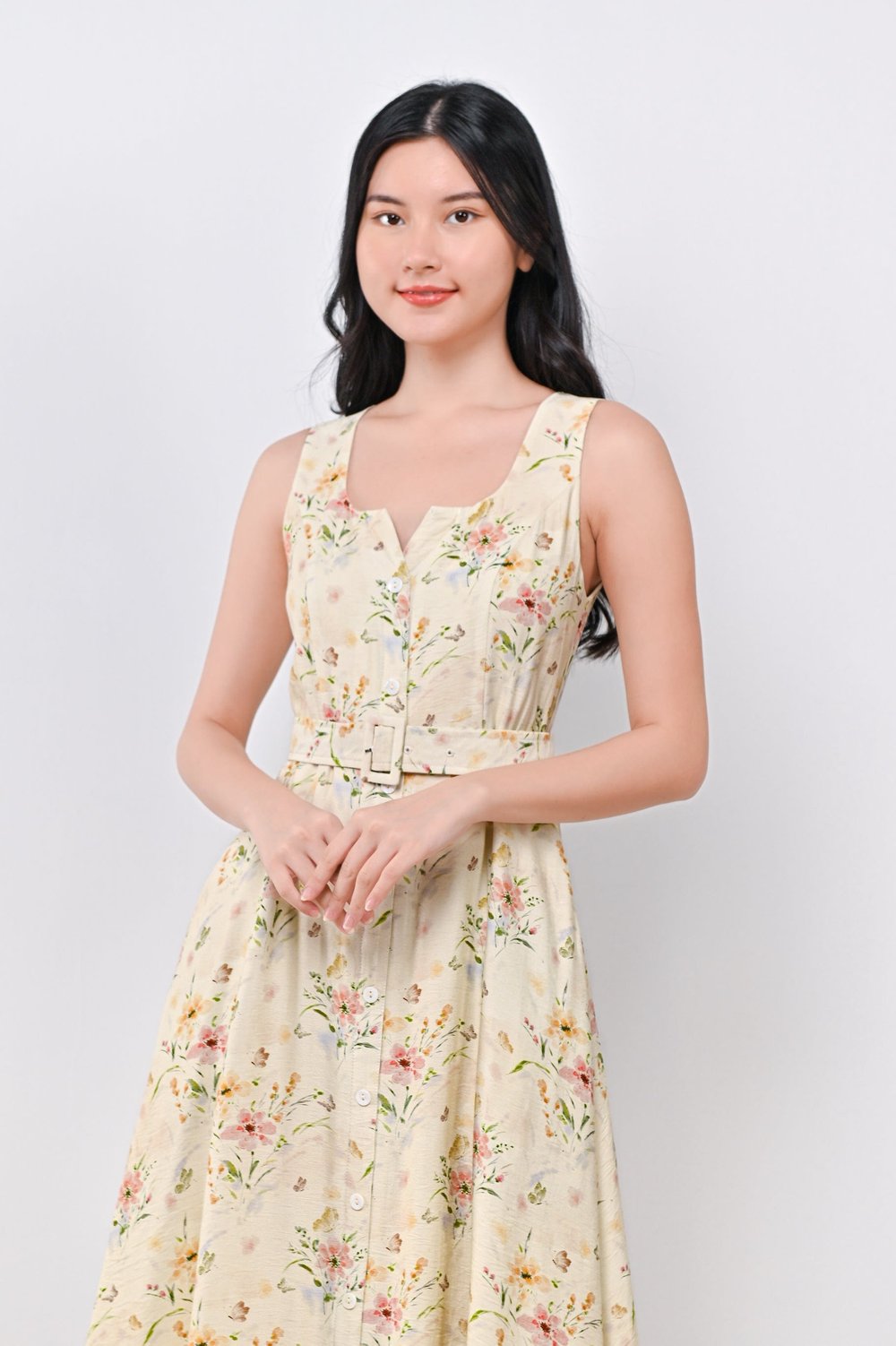 ELLA FLORAL BUTTON DRESS IN YELLOW ELLA FLORAL BUTTON DRESS IN YELLOW