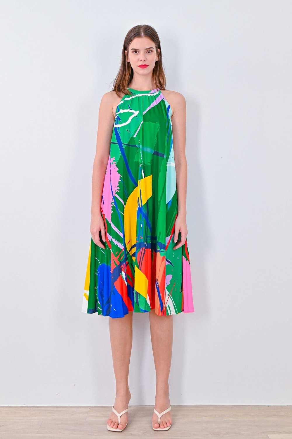 EMOTIONS GREEN PLEAT DRESS